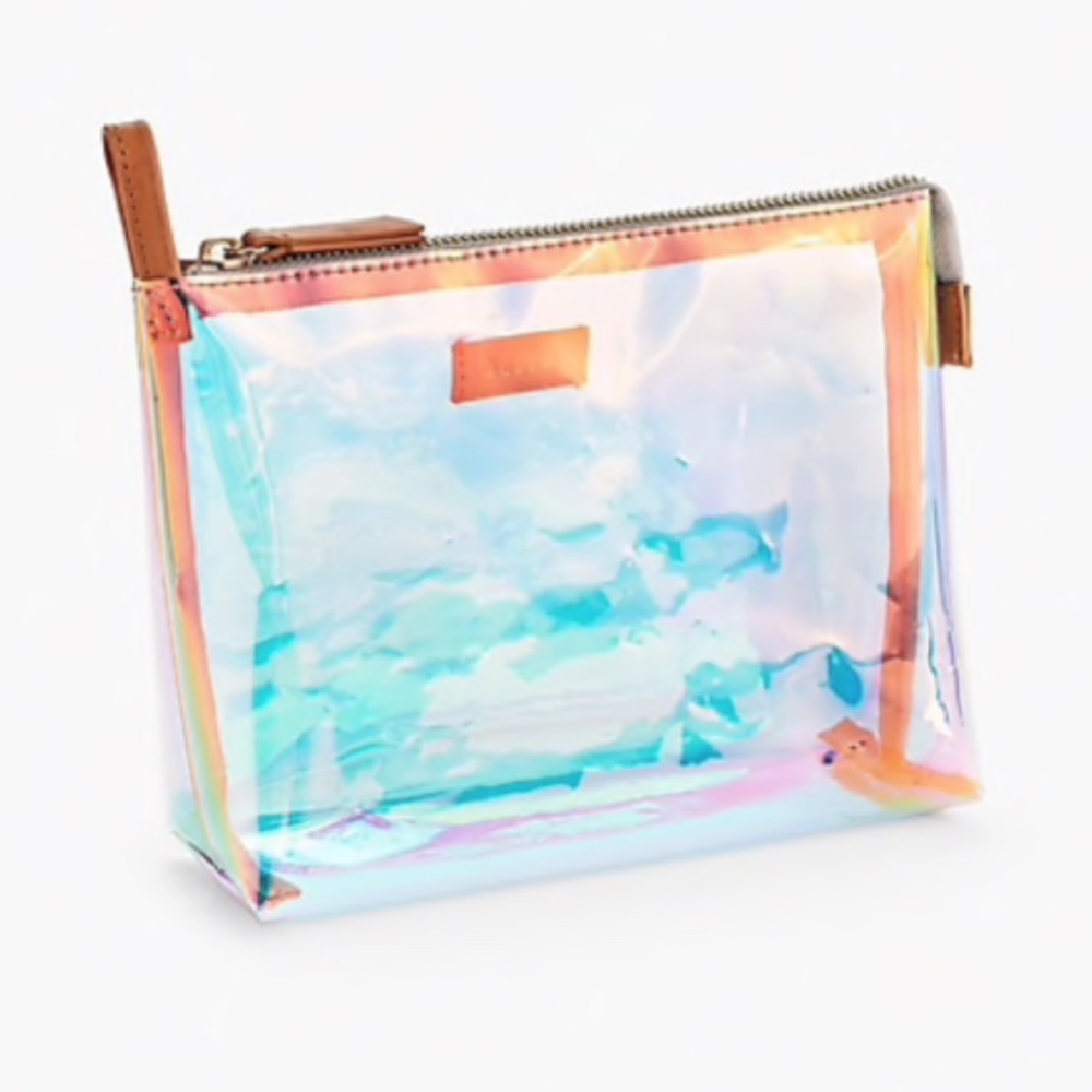 J. Crew Clear Holographic PVC Zip Top Makeup Pouch